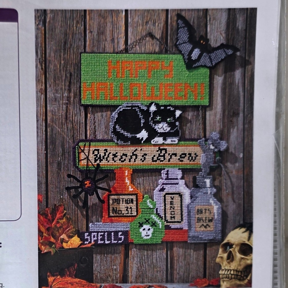 Mary Maxim Witch's Brew Plastic Canvas Kit 24909 Halloween Wall Hanging 15x20